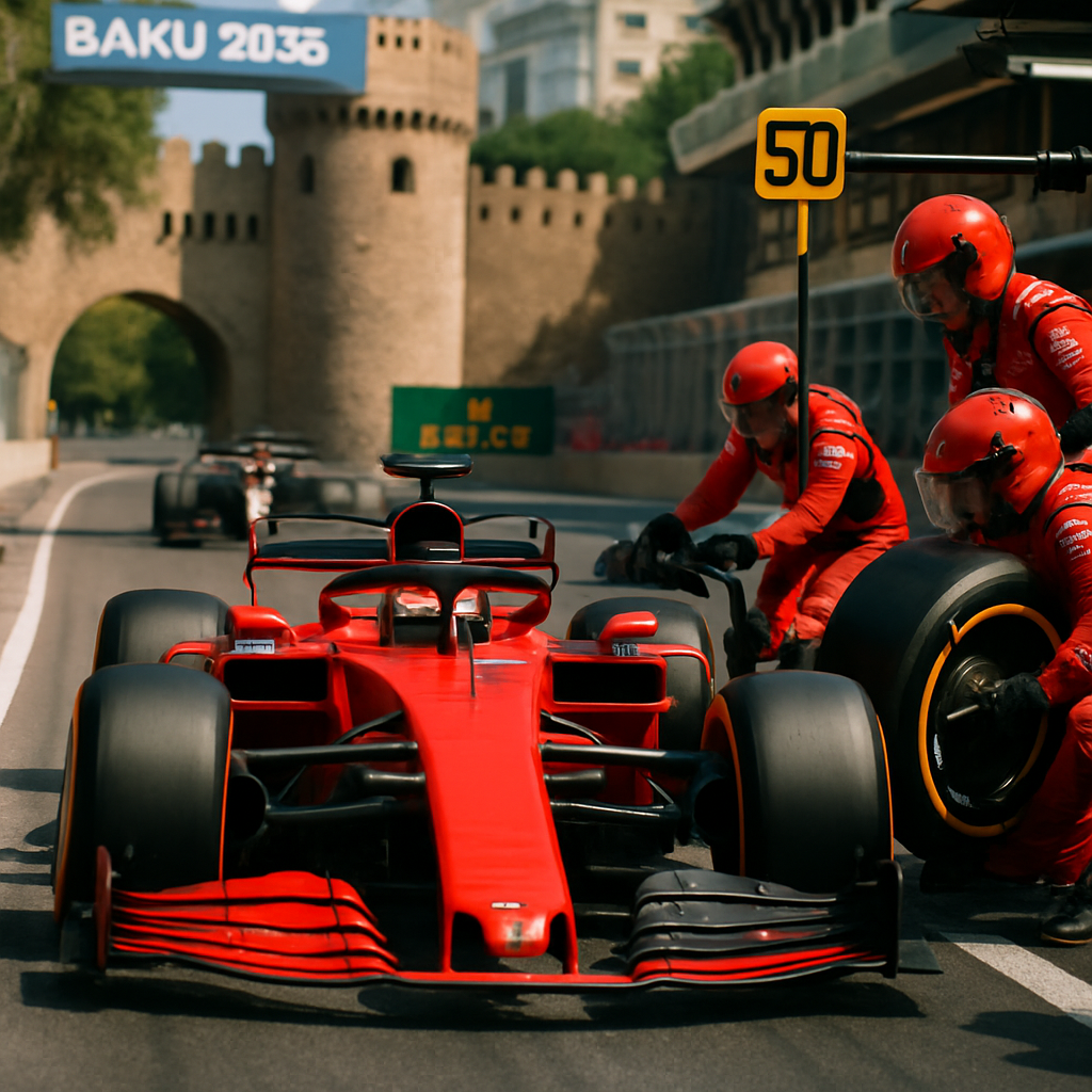 A sleek, high-energy visual of the Baku Grand Prix 2026 race, focusing on decisive